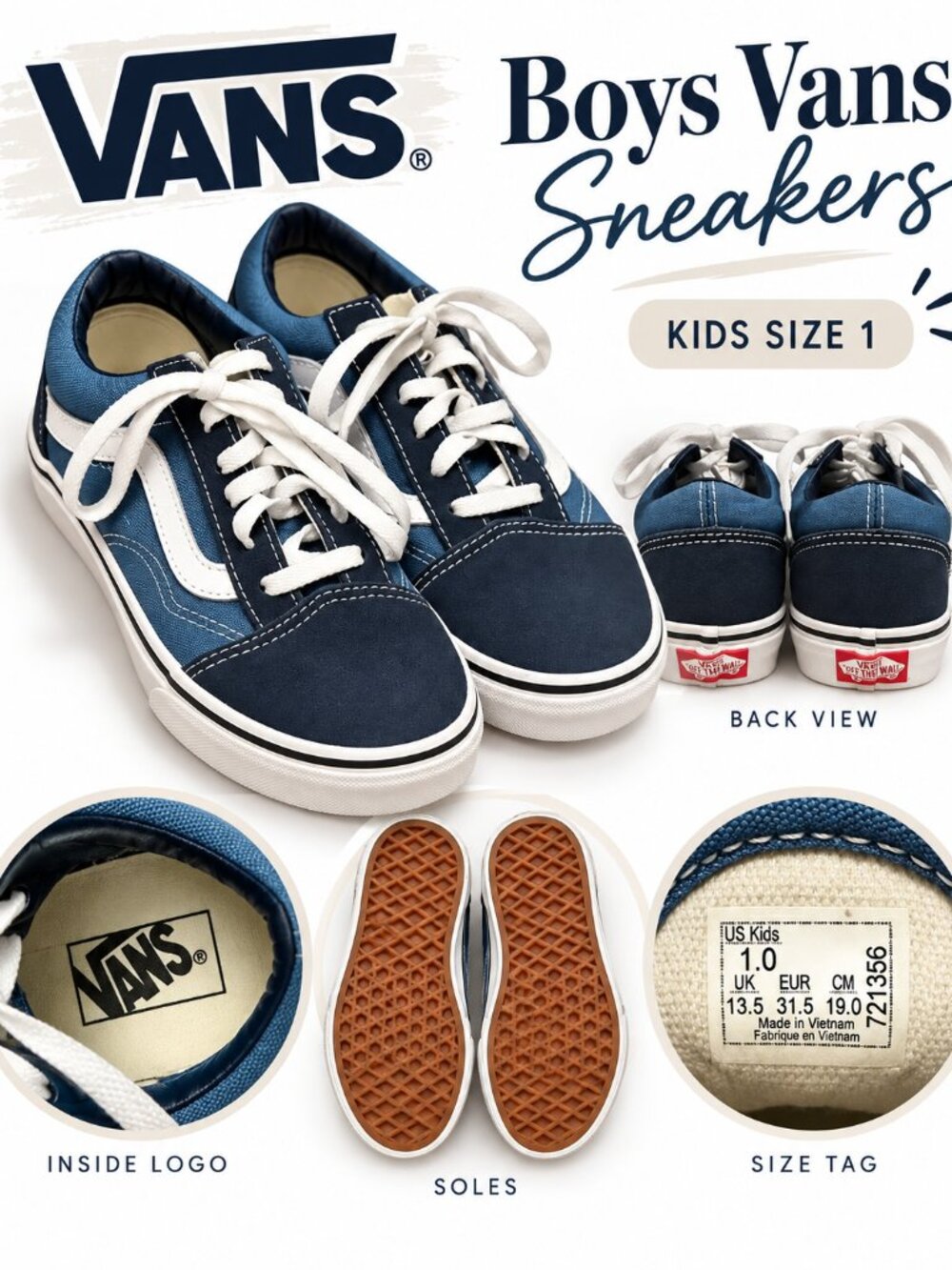 Vans Old Skool Boys Blue Navy Sneakers Kids Size 1
